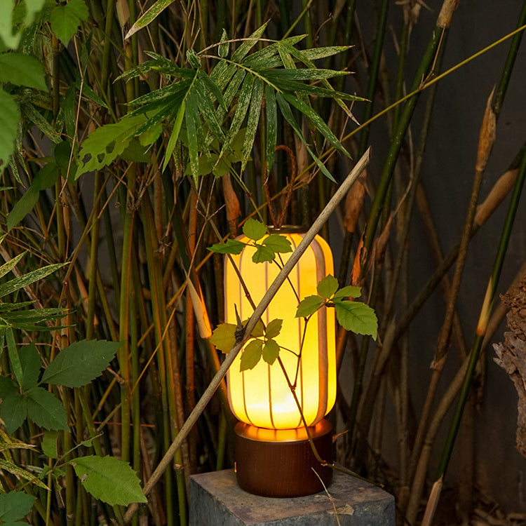 Traditional Chinese Lantern Cylinder Solid Wood Fabric LED Table Lamp For Bedroom