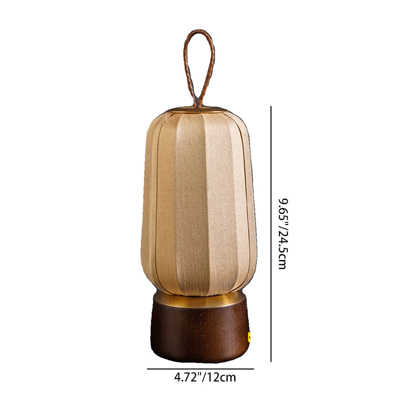 Traditional Chinese Lantern Cylinder Solid Wood Fabric LED Table Lamp For Bedroom