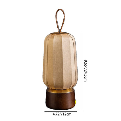 Traditional Chinese Lantern Cylinder Solid Wood Fabric LED Table Lamp For Bedroom