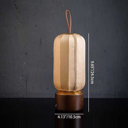 Traditional Chinese Lantern Cylinder Solid Wood Fabric LED Table Lamp For Bedroom