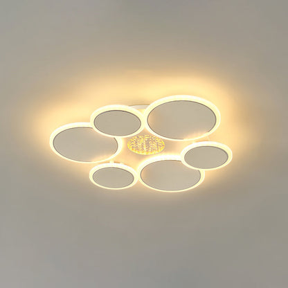 Contemporary Scandinavian Multiple Circle Iron Acrylic LED Semi-Flush Mount Ceiling Light For Bedroom