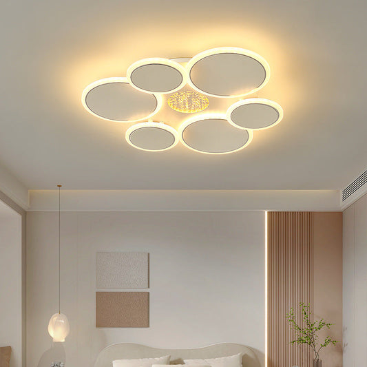 Contemporary Scandinavian Multiple Circle Iron Acrylic LED Semi-Flush Mount Ceiling Light For Bedroom