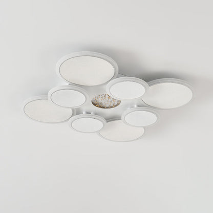 Contemporary Scandinavian Multiple Circle Iron Acrylic LED Semi-Flush Mount Ceiling Light For Bedroom