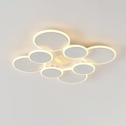 Contemporary Scandinavian Multiple Circle Iron Acrylic LED Semi-Flush Mount Ceiling Light For Bedroom