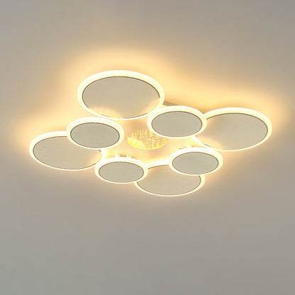 Contemporary Scandinavian Multiple Circle Iron Acrylic LED Semi-Flush Mount Ceiling Light For Bedroom