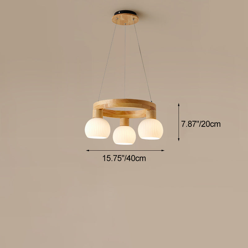 Contemporary Nordic Globe Solid Wood Glass 3/6/9 Light Chandelier For Living Room