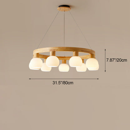 Contemporary Nordic Globe Solid Wood Glass 3/6/9 Light Chandelier For Living Room