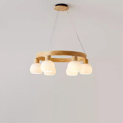 Contemporary Nordic Globe Solid Wood Glass 3/6/9 Light Chandelier For Living Room
