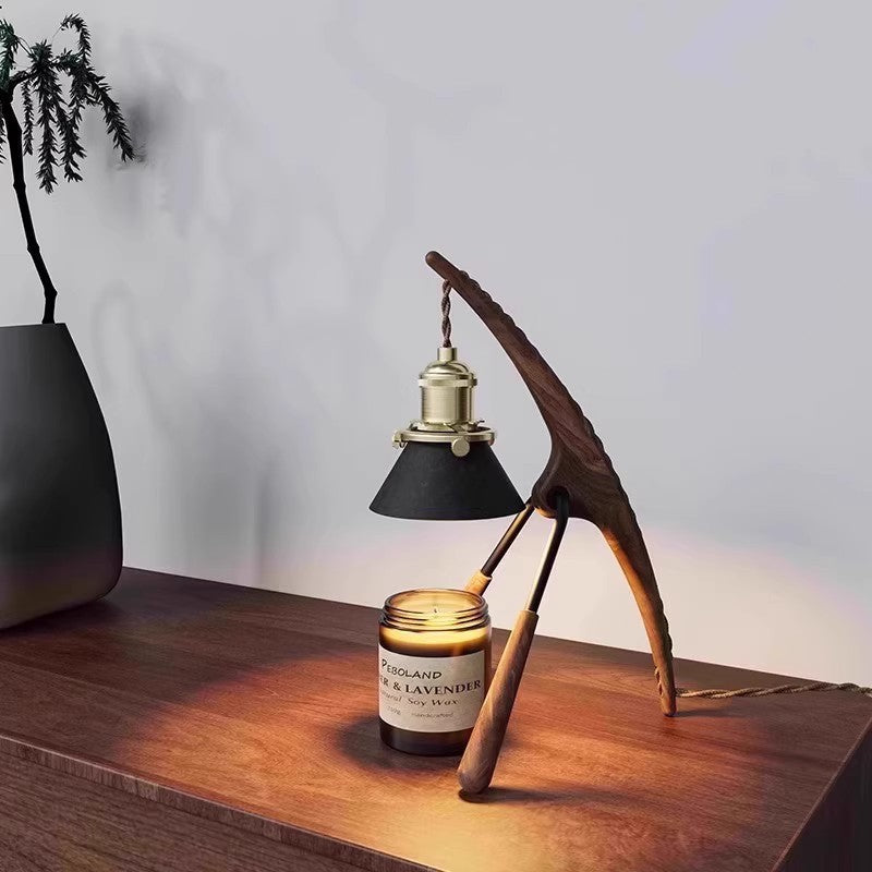 Traditional Vintage Cone Ash Wood Metal 1-Light Melting Wax Table Lamp For Bedroom