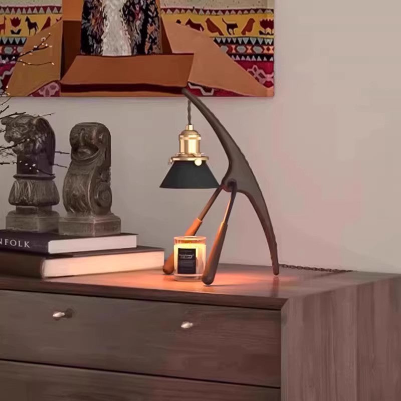 Traditional Vintage Cone Ash Wood Metal 1-Light Melting Wax Table Lamp For Bedroom