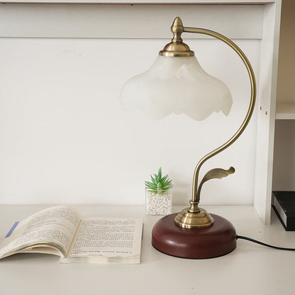 Modern Mid-Century Flower Iron Glass 1-Light Table Lamp For Bedroom