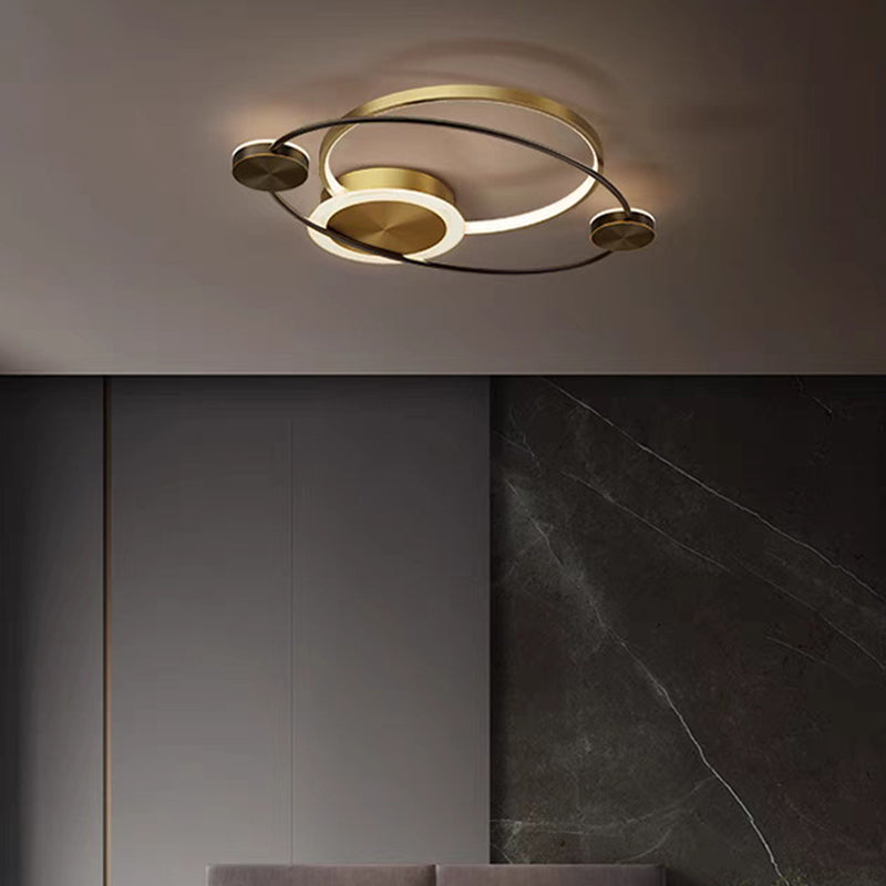 Modern Eclectic Star Ring Copper LED Flush Mount Ceiling Light For Bedroom