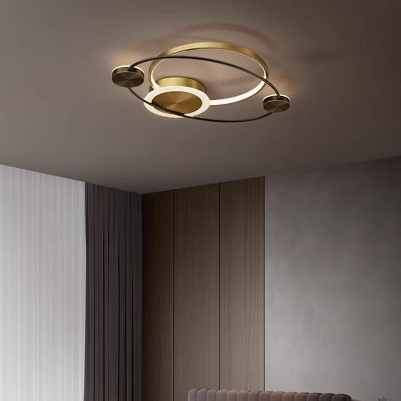Modern Eclectic Star Ring Copper LED Flush Mount Ceiling Light For Bedroom