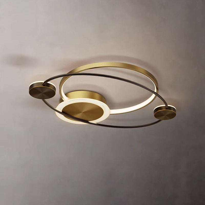 Modern Eclectic Star Ring Copper LED Flush Mount Ceiling Light For Bedroom