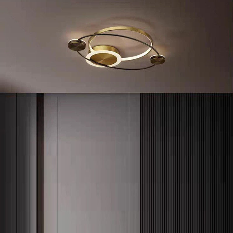 Modern Eclectic Star Ring Copper LED Flush Mount Ceiling Light For Bedroom