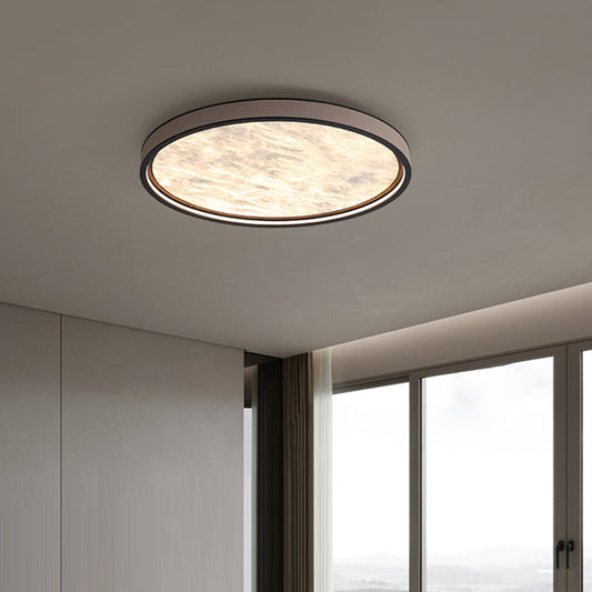 Modern Luxury Round Aluminum Leather LED Flush Mount Ceiling Light For Bedroom