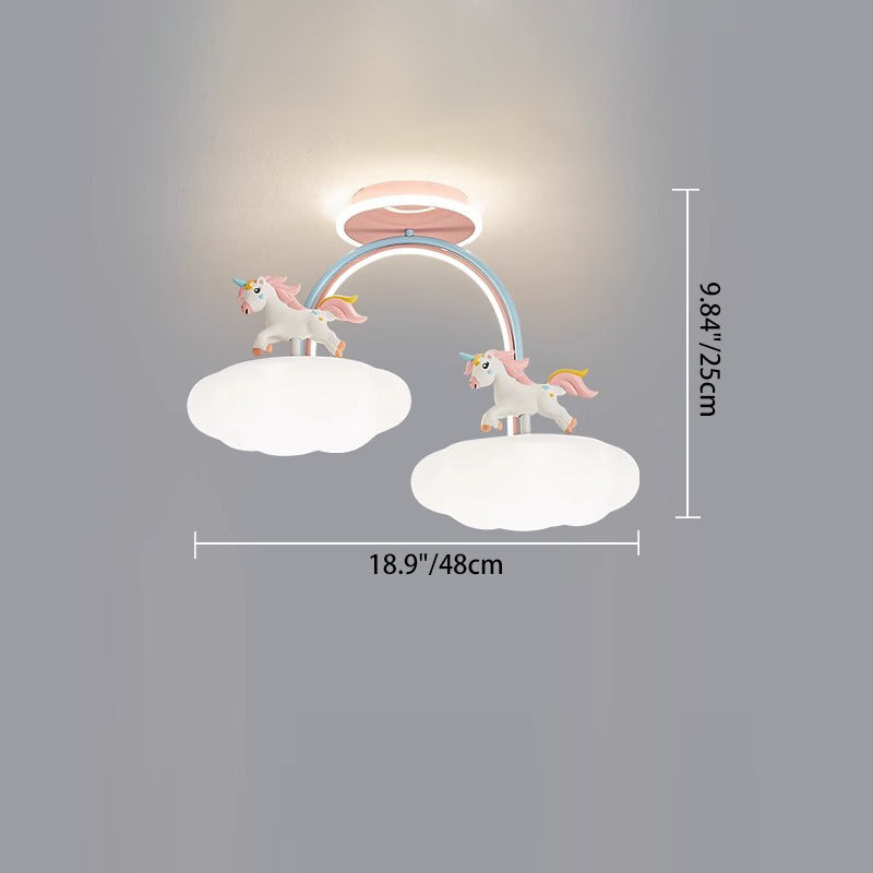 Contemporary Creative Kids Pony Iron Resin Acrylic LED Semi-Flush Mount Ceiling Light For Bedroom