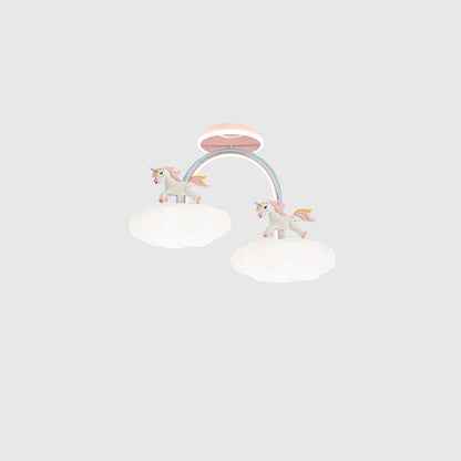 Contemporary Creative Kids Pony Iron Resin Acrylic LED Semi-Flush Mount Ceiling Light For Bedroom