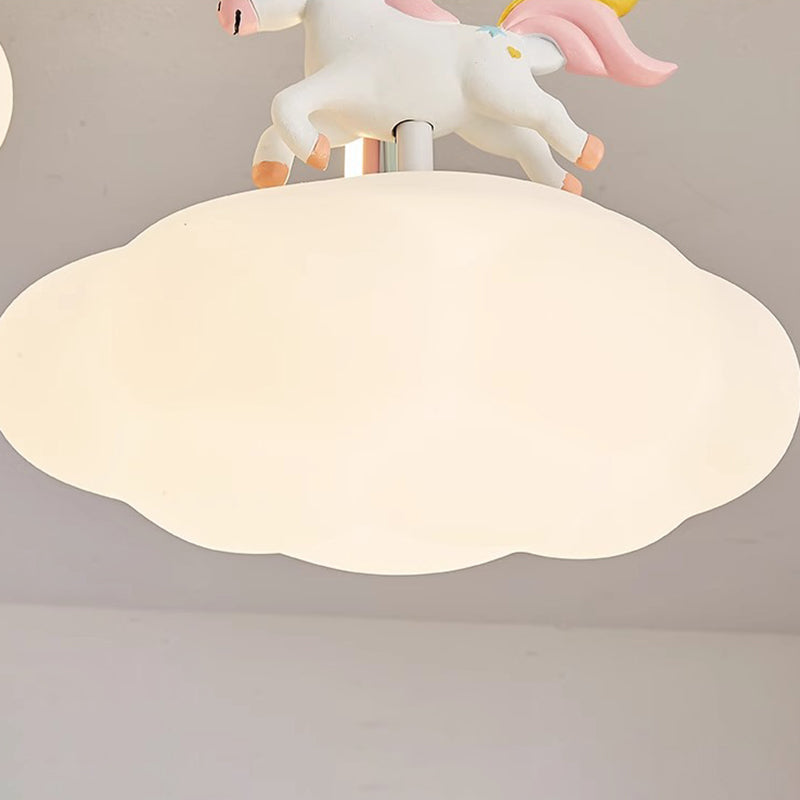 Contemporary Creative Kids Pony Iron Resin Acrylic LED Semi-Flush Mount Ceiling Light For Bedroom