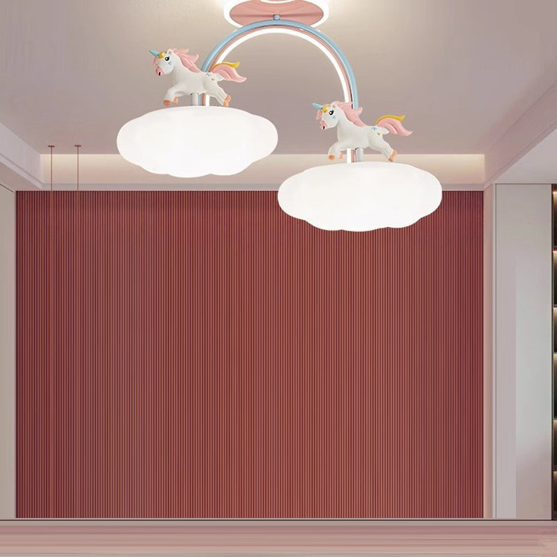 Contemporary Creative Kids Pony Iron Resin Acrylic LED Semi-Flush Mount Ceiling Light For Bedroom