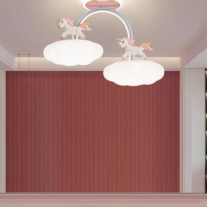 Contemporary Creative Kids Pony Iron Resin Acrylic LED Semi-Flush Mount Ceiling Light For Bedroom