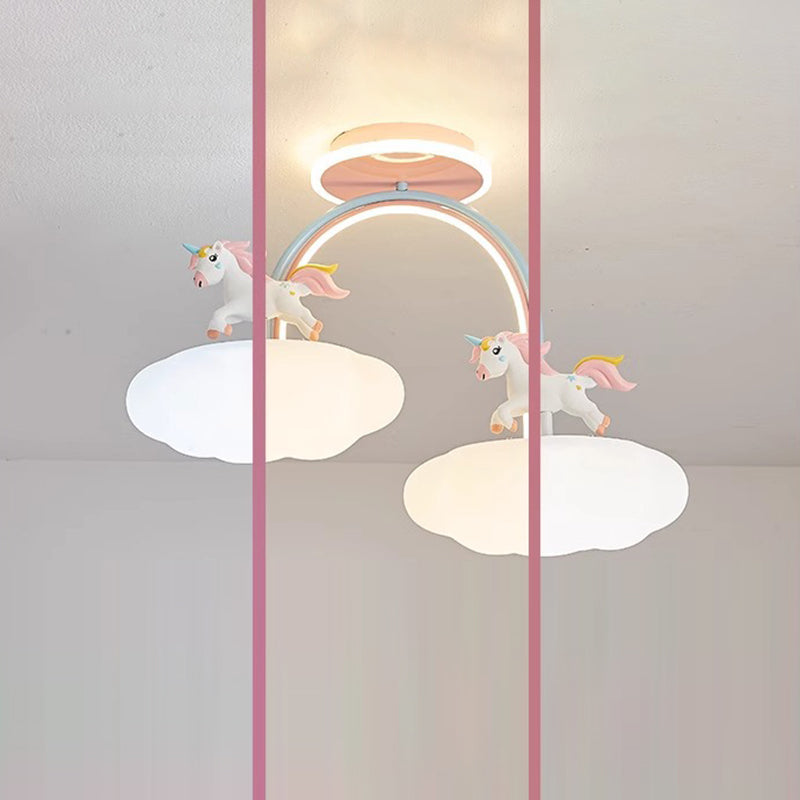 Contemporary Creative Kids Pony Iron Resin Acrylic LED Semi-Flush Mount Ceiling Light For Bedroom