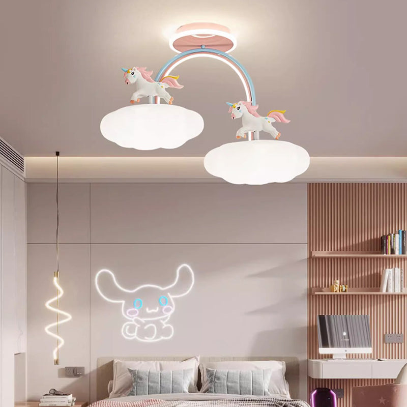 Contemporary Creative Kids Pony Iron Resin Acrylic LED Semi-Flush Mount Ceiling Light For Bedroom