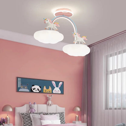 Contemporary Creative Kids Pony Iron Resin Acrylic LED Semi-Flush Mount Ceiling Light For Bedroom