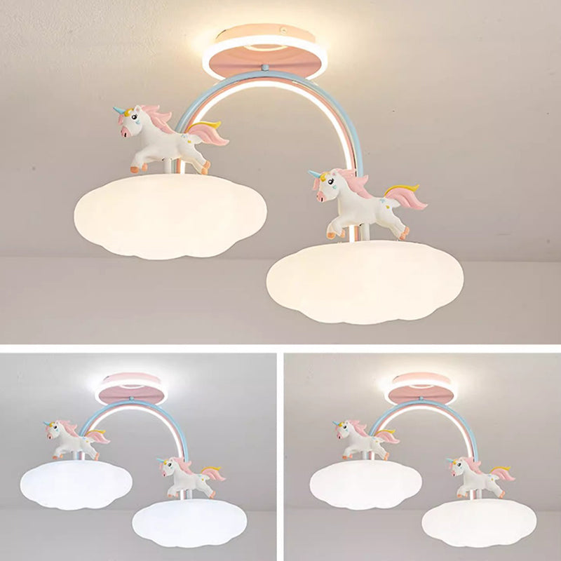 Contemporary Creative Kids Pony Iron Resin Acrylic LED Semi-Flush Mount Ceiling Light For Bedroom