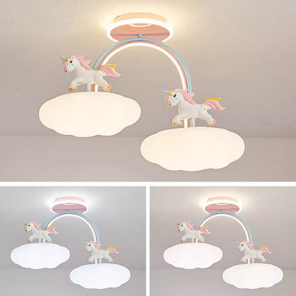Contemporary Creative Kids Pony Iron Resin Acrylic LED Semi-Flush Mount Ceiling Light For Bedroom