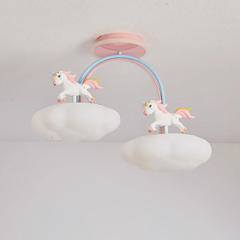 Contemporary Creative Kids Pony Iron Resin Acrylic LED Semi-Flush Mount Ceiling Light For Bedroom