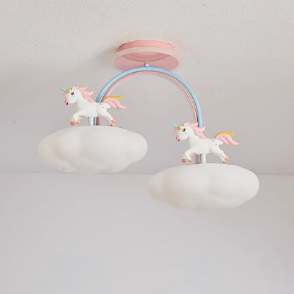 Contemporary Creative Kids Pony Iron Resin Acrylic LED Semi-Flush Mount Ceiling Light For Bedroom