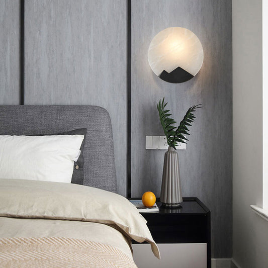 Contemporary Nordic Round Copper Marble 1-Light Wall Sconce Lamp For Bedroom