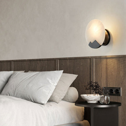 Contemporary Nordic Round Copper Marble 1-Light Wall Sconce Lamp For Bedroom
