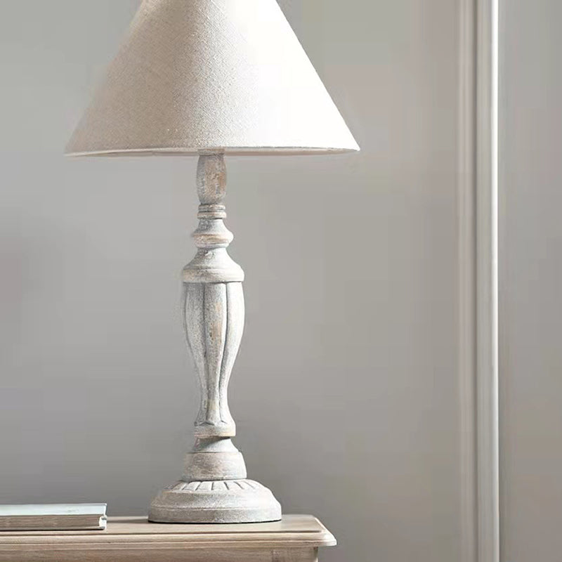 Traditional Rustic Cone Solid Wood Fabric 1-Light Table Lamp For Bedroom