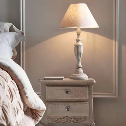 Traditional Rustic Cone Solid Wood Fabric 1-Light Table Lamp For Bedroom