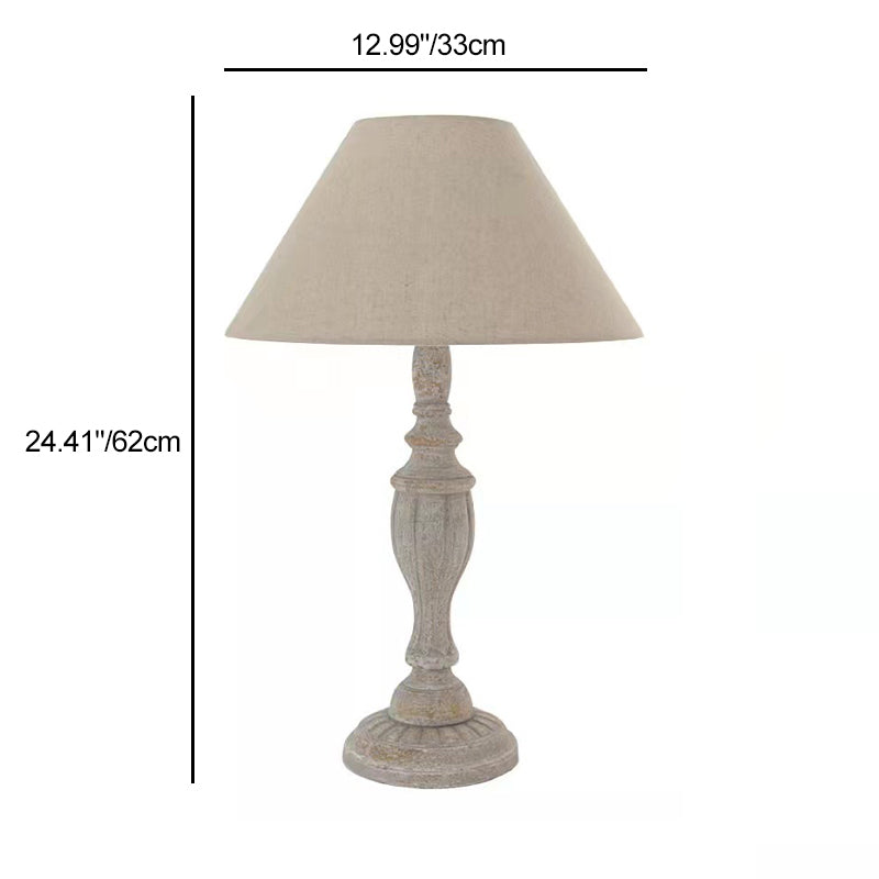 Traditional Rustic Cone Solid Wood Fabric 1-Light Table Lamp For Bedroom