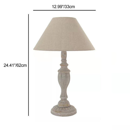 Traditional Rustic Cone Solid Wood Fabric 1-Light Table Lamp For Bedroom