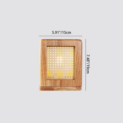 Traditional Japanese Cube Rubberwood Magnet 1-Light Table Lamp For Bedroom