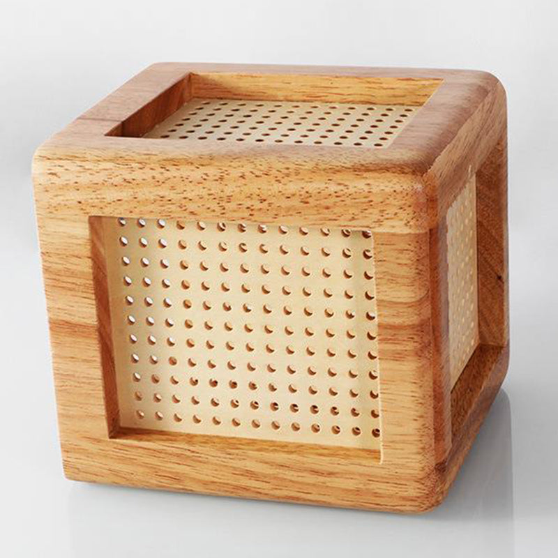 Traditional Japanese Cube Rubberwood Magnet 1-Light Table Lamp For Bedroom