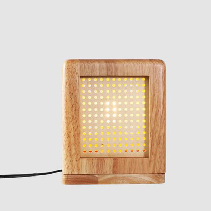 Traditional Japanese Cube Rubberwood Magnet 1-Light Table Lamp For Bedroom