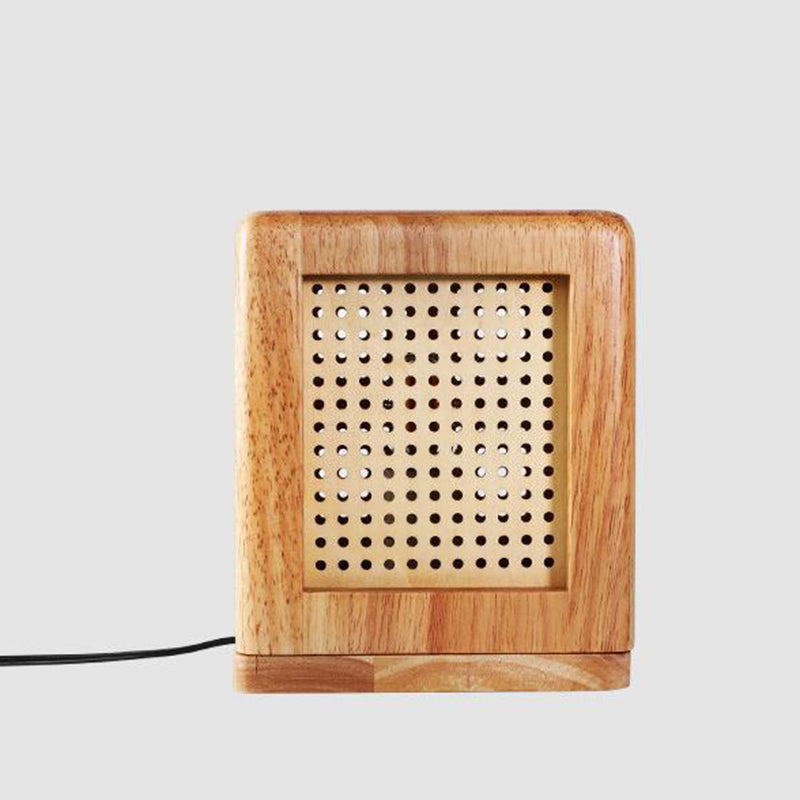 Traditional Japanese Cube Rubberwood Magnet 1-Light Table Lamp For Bedroom