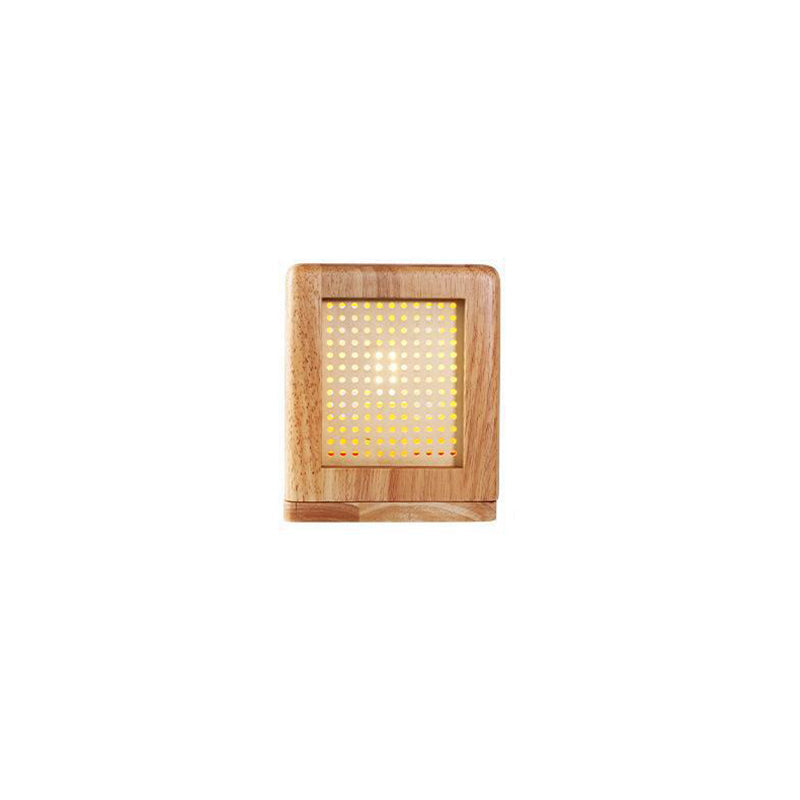 Traditional Japanese Cube Rubberwood Magnet 1-Light Table Lamp For Bedroom