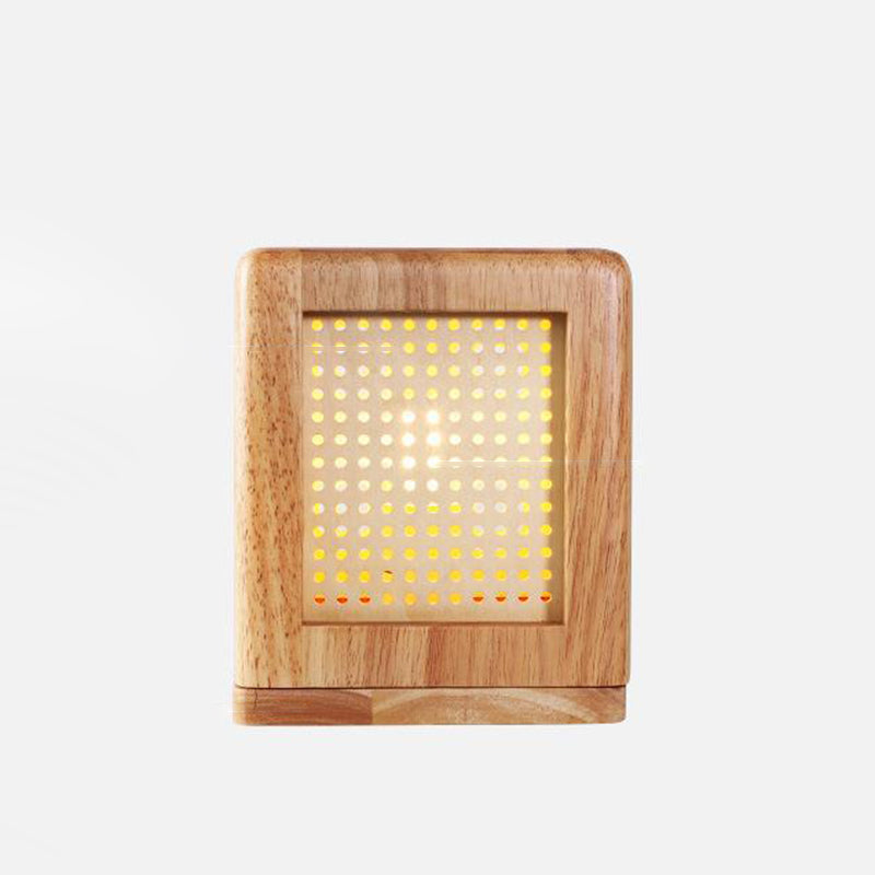Traditional Japanese Cube Rubberwood Magnet 1-Light Table Lamp For Bedroom