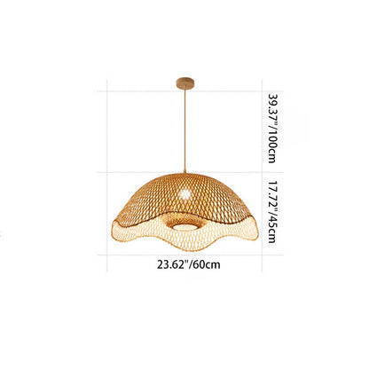 Traditional Chinese Dome Bamboo 1-Light Pendant Light For Living Room