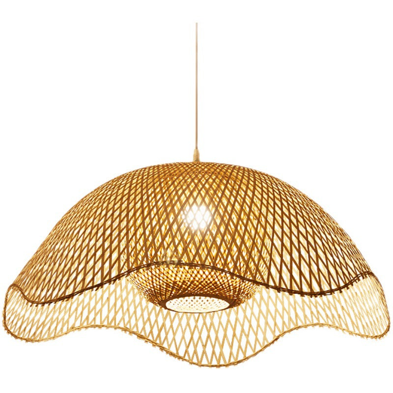 Traditional Chinese Dome Bamboo 1-Light Pendant Light For Living Room