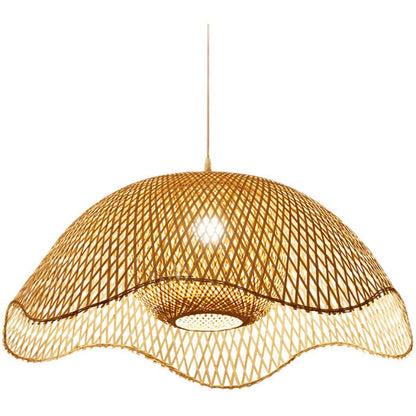 Traditional Chinese Dome Bamboo 1-Light Pendant Light For Living Room