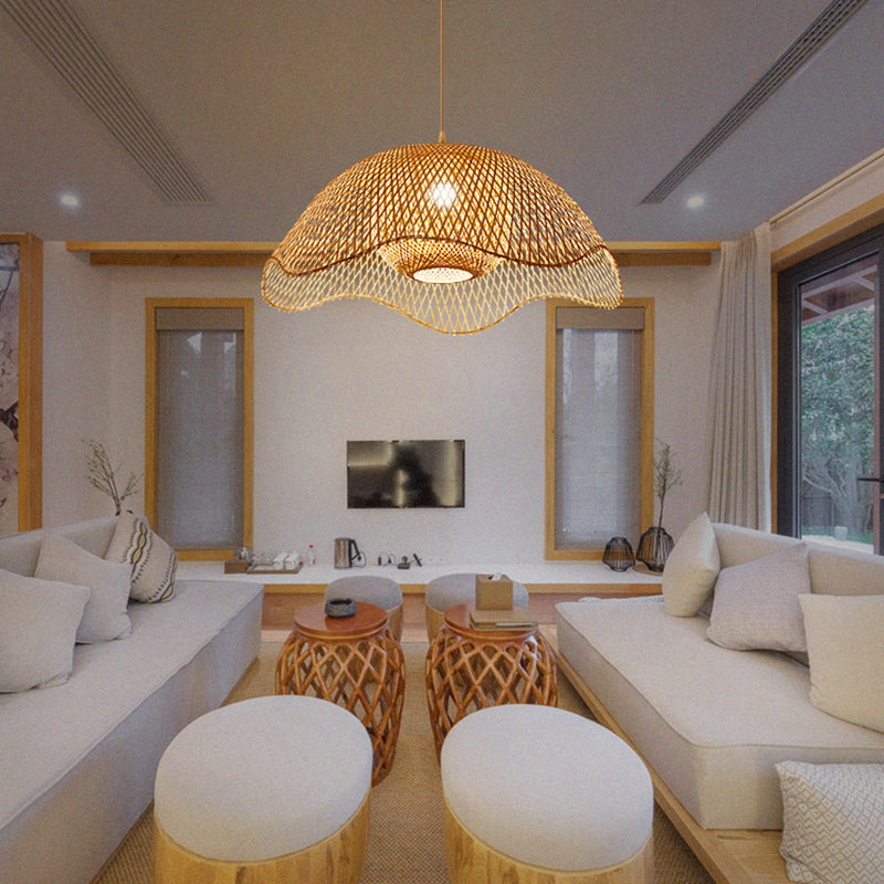 Traditional Chinese Dome Bamboo 1-Light Pendant Light For Living Room
