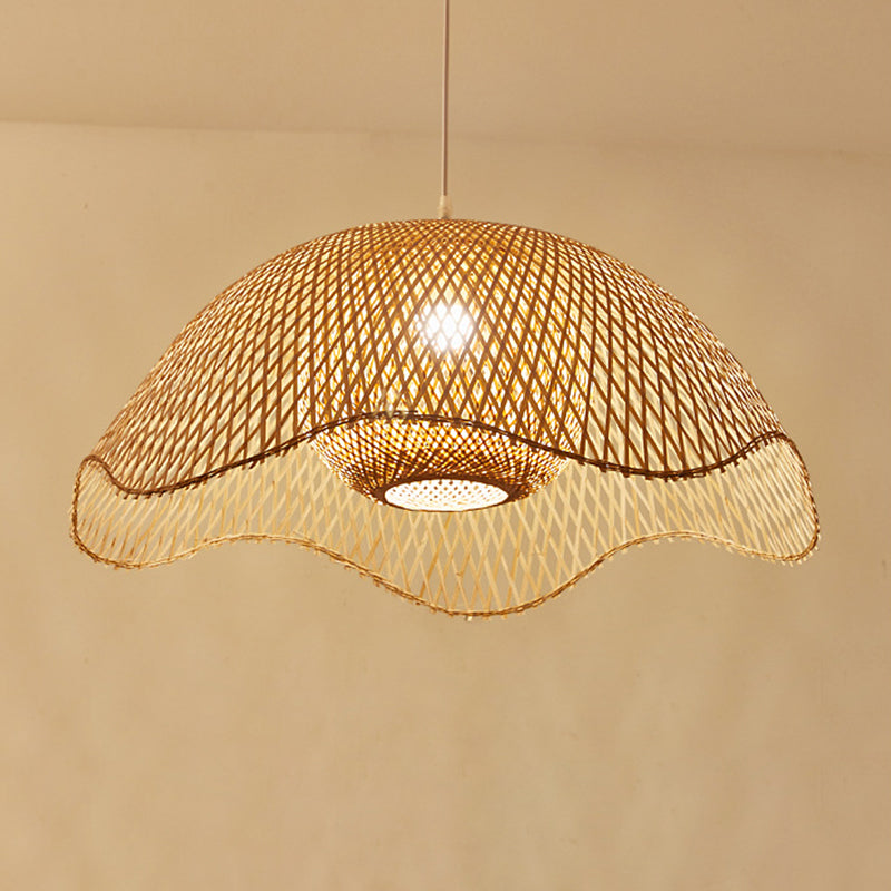 Traditional Chinese Dome Bamboo 1-Light Pendant Light For Living Room