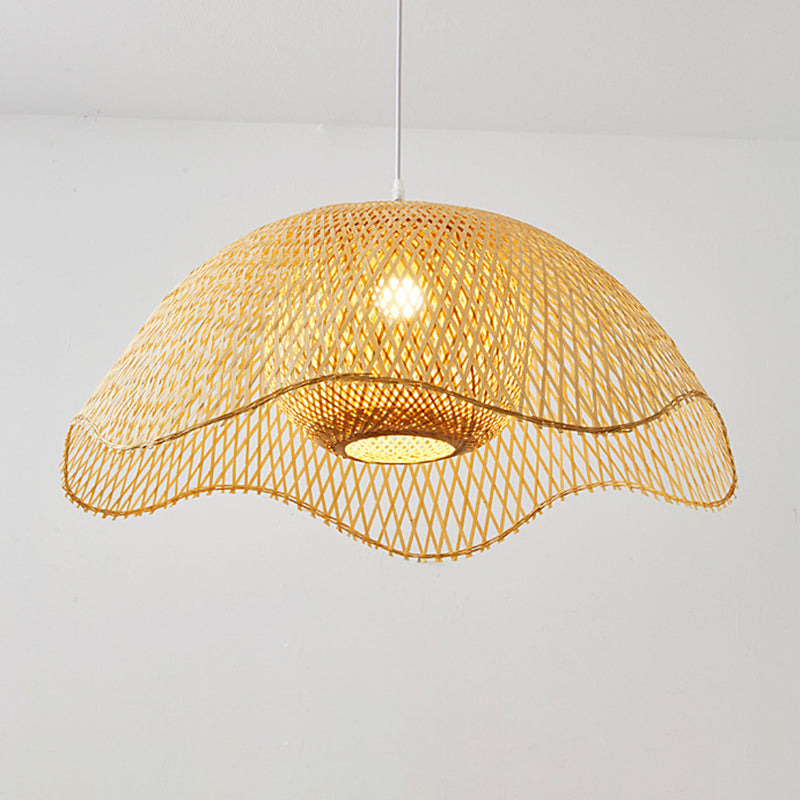 Traditional Chinese Dome Bamboo 1-Light Pendant Light For Living Room